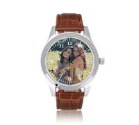 JSDDE Montre Quartz Photo Personnalisée pour Homem Garçon Montre Classique 40mm Cadran Rond Argent avec Ta Photo Image Bracelet en Cuir PU Serpent 3 Couleurs Cadeau Copain Père Anniversaire (Marron)