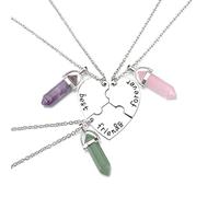 JSDDE Pendentif en Pièrre Hexagonale Collier Puzzle en Acier Inoxydable Pendentifs Quartz Pointu Pièrres Précieuses Collier Coeur Personnaliser best friend forever 3pcs