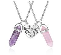 JSDDE Pendentif en Pièrre Hexagonale Collier Puzzle en Acier Inoxydable Pendentifs Quartz Pointu Pièrres Précieuses Collier Coeur Personnaliser best friend 2pcs
