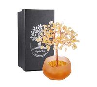 JSDDE Petit Bonsai Arbre de Vie en Pierres Naturelles pour Décoration Maison Porte Bonheur Arbre de Cristal Pierres Précieuses avec Bol en Verre Dépoli Irrégulier Ornement Reiki Guérison (Citrine)