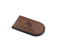 JSDDE Pince à Billets Magnétique Mince Personnalisé Prénom Initiales pour Homme Pince à Billets en Cuir Porte Carte Crédit Visite Gravure Date Texte Portefeuille Porte Monnaie Cadeau Mari Pape (Brun)