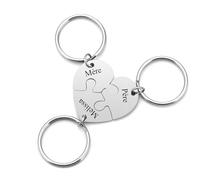 JSDDE Porte-Clés Amitié Personnalisés Prénoms Initiales Date en Acier Inoxydable BFF Porte Clef Pendentif Coeur Separe pour 3 Meilleurs Amis Gravure Texte Cadeau Graduation Amies Fin d'Études Coeur