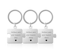 JSDDE Porte-clés di Puzzle Personnalisé Prénoms Initiales en Acier Inoxydable pour Femme Homme Porte Clef Amitié et Amour Gravure Personnalisable Texte Cadeau Couple Famille Meilleurs Amis (3 Argent)