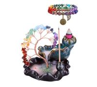 JSDDE Porte-encens Arbre de Cristal 7 Chakras Lot Brûleur d'Encens Cascade en Céramique avec Bracelet Arbre de Vie Pierres Naturelles Brûleur à Reflux Décoration Carpe Koï Aromathérapie pour Maison