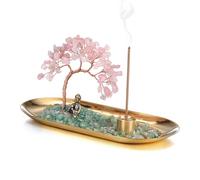 JSDDE Porte-encens Baton avec Arbre de Vie en Pierres Chakras Décoratif Brûleur d'encens Cendres avec Petite Statue Bouddha Ornement Décorazione Intérieur Reiki Méditation Lithotherapie (Quartz Rose)