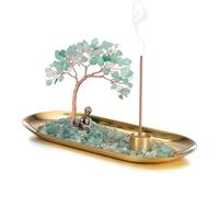 JSDDE Porte-encens Baton avec Arbre de Vie en Pierres Chakras Décoratif Brûleur d'encens Cendres avec Petite Statue Bouddha Ornement Décorazione Intérieur Reiki Méditation Lithotherapie (Aventurine)