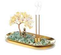 JSDDE Porte-encens Baton avec Arbre de Vie en Pierres Chakras Décoratif Brûleur d'encens Cendres avec Petite Statue Bouddha Ornement Décorazione Intérieur Reiki Méditation Lithotherapie (Citrine)