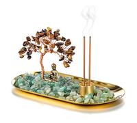 JSDDE Porte-encens Baton avec Arbre de Vie en Pierres Chakras Décoratif Brûleur Encens Cendres avec Petite Statue Bouddha Ornement Décorazione Intérieur Reiki Méditation Lithotherapie (Oeil de Tigre)