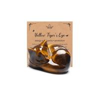 JSDDE Statuette Chat Endormi Pierre Naturelle Bibelot Figurine Œil de Tigre | Petite Figure Sculpture Pierre et Cristal en Forme de Chat Blotti Décoration Bureau Lithotherapie Porte-Bonheur Cadeau Femmes