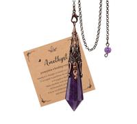 JSDDE Vintage Pendule Divinatoire en Pierre Naturelle Hexagone Pointu à Facettes Pendules Radiesthésie Pierre et Cristal pour Divination Ésotérisme Rétro Pendule Égyptien Laiton Spirituel (Améthyste)