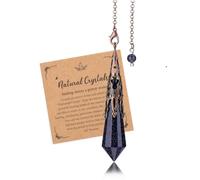 JSDDE Vintage Pendule Divinatoire en Pierre Naturelle Hexagone Pointu à Facettes Pendules Radiesthésie Pierre et Cristal pour Divination Ésotérisme Rétro Pendule Égyptien Laiton Spirituel (Sable Bleu)