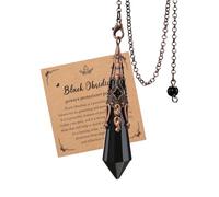 JSDDE Vintage Pendule Divinatoire en Pierre Naturelle Hexagone Pointu à Facettes Pendules Radiesthésie Pierre et Cristal pour Divination Ésotérisme Rétro Pendule Égyptien Laiton Spirituel (Obsidenne)