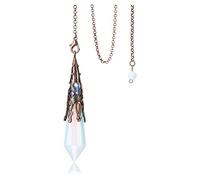 JSDDE Vintage Pendule Divinatoire en Pierre Naturelle Hexagone Pointu à Facettes Pendules Radiesthésie Pierre et Cristal pour Divination Ésotérisme Rétro Pendule Égyptien Laiton Spirituel (Opalite)