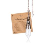 JSDDE Vintage Pendule Divinatoire Pierre Naturelle Hexagone Pointu à Facettes Pendules Radiesthésie Pierre et Cristal pour Divination Ésotérisme Rétro Pendule Égyptien Laiton Spirituel (Cristal Blanc)