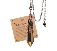 JSDDE Vintage Pendule Divinatoire Pierre Naturelle Hexagone Pointu à Facettes Pendules Radiesthésie Pierre et Cristal pour Divination Ésotérisme Rétro Pendule Égyptien Laiton Spirituel (Oeil de Tigre)