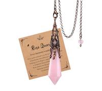 JSDDE Vintage Pendule Divinatoire Pierre Naturelle Hexagone Pointu à Facettes Pendules Radiesthésie Pierre et Cristal pour Divination Ésotérisme Rétro Pendule Égyptien Laiton Spirituel (Quartz Rose)