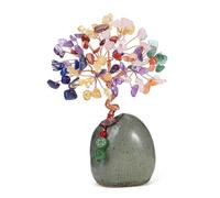 JSDDE Zen Bonsaï Arbre de Cristal en Pierres Naturelles Arbre de Vie Ornement Feng Shui Porte Bonheur Pierres et Cristaux Vase Céramique de Pavé Reiki Chakra Guérison Décoration 12-13cm (7 Chakra)