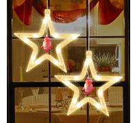 Jsdoin 2 Pièces Étoile Lumières LED de Noël à Piles Chaude avec minuterie Décoration de fenêtre Suspendre Lumières de Ventouse pour fenêtre de Magasin, Porte, fête, intérieur et extérieur
