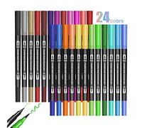 Jsdoin 24 Couleurs Feutre Acrylique à Double Pointe, Stylo Feutre Aquarelle pour Coloriage, Dessin, œuf de Pâques, Journal