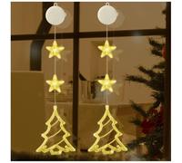 Jsdoin Arbre de Noël Lumières LED de Noël, 2 Pièces Lumières de Ventouse, Minuteur, Alimenté par Batterie, Rideau Suspendu Lumière pour Décoration de Noël, Fête, Mariage
