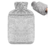 Jsdoin Bouillotte Eau Chaude Premium Avec Housse Non-Tissée, Aspect Velours - Bouillotte Regles Douloureuses pour Chauffe Main/Ventre/Cou, Bouillote Antifuite Douce (Gris)