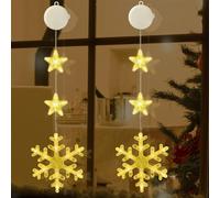Jsdoin Flocons de Neige Lumières LED de Noël, 2 Pièces Lumières de Ventouse, Minuteur, Alimenté par Batterie, Rideau Suspendu Lumière pour Décoration de Noël, Fête, Mariage(Lumière Blanche Froide)