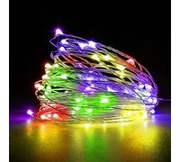 Jsdoin Guirlande lumineuse à 50 LED et à piles en fil de cuivre pour éclairage intérieur et extérieur, chambre, décoration de mariage, fête, Noël, décoration d'arbre (Multicolore, 2 Pcs 5m50leds)