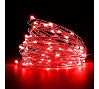 Jsdoin Guirlande lumineuse à 50 LED et à piles en fil de cuivre pour éclairage intérieur et extérieur, chambre, décoration de mariage, fête, Noël, décoration d'arbre (Rouge, 2 Pcs 5m50leds)