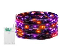 Jsdoin Guirlande lumineuse à 50 LED et à piles en fil de cuivre pour éclairage intérieur et extérieur, chambre, décoration de mariage, fête, Noël, décoration d'arbre (Orange + Violet, 2 Pcs 5m50leds)