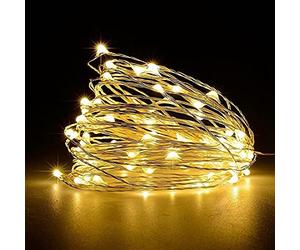 Jsdoin Guirlande lumineuse à 50 LED et à piles en fil de cuivre pour éclairage intérieur et extérieur, chambre, décoration de mariage, fête, Noël, décoration d'arbre (Blanc Chaud, 1 Pcs 5m50leds)