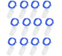Jsdoin Guirlande Lumineuse à Piles, Lot de 12 Pièce Fée Chaîne Lumières 2m 20 LEDs Guirlande en Cuivre Étanche pour Décoration Anniversaire, Fête, Mariage, Noël, Pelouse (Bleu)