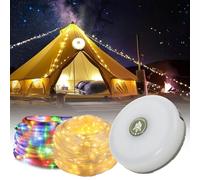 Jsdoin Guirlande lumineuse de camping enroulable, avec 5 modes d'éclairage LED, 10 m, récupération 30 secondes, charge USB, étanche, portable, enroulable, pour le camping