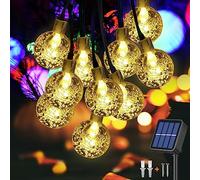 Jsdoin Guirlande lumineuse solaire à 50 LED étanche, 8 modes d’éclairage pour intérieur/extérieur, 10 m/32.8 ft pour jardin, Terrasse, Sapin Noël, Mariage, Fête (Blanc chaud)