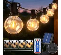 Jsdoin Guirlande Lumineuse Solaire Extérieure 15M avec Télécommande, 20+2 LED Guirlande Guinguette Étanche IP44, 8 Modes d'Éclairage, Blanc Chaud, Décoration pour Jardin Terrasse Cour Fête