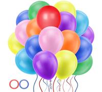 Jsdoin Lot de 100 ballons multicolores en latex de 30,5 cm avec 2 rouleaux de ruban pour décoration d'anniversaire, mariage, baptême, décoration de fête