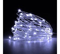 Jsdoin - Lot de 2 guirlandes lumineuses à 50 LED et à piles en fil de cuivre pour éclairage de chambre, décoration de mariage, fête, Noël, arbre (5 m, Blanc froid)