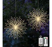 Jsdoin Lot de 2 Noël Artifice Lumière Décoration, 200 LED Lumières Décoratives de Feux d'Artifice, 8 Modes Télécommande étanche Ficelle de Fil de Cuivre Lumières Jardin Fête Intérieure et extérieure