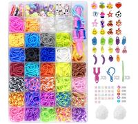 Jsdoin Lot de 2 x 700 élastiques à tisser, 30 couleurs, élastiques en caoutchouc avec clips et breloques, accessoires pour bracelets d'amitié, kits d'artisanat, cadeaux idéaux
