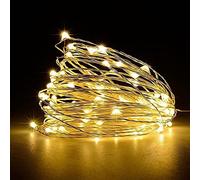 Jsdoin - Lot de 4 guirlandes lumineuses à 100 LED et à piles en fil de cuivre pour intérieur, extérieur, chambre, décoration de mariage, fête, Noël, arbre (10 m, blanc chaud)