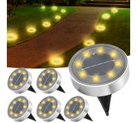 Jsdoin Lot de 6 lampes solaires d'extérieur -Lumières solaires en extérieur 8 LED - Étanche - En acier inoxydable - Pour trottoir, terrasse, extérieur, pelouse, allée (blanc froid) (blanc chaud)
