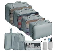 Jsdoin Lot de 9 cubes d'emballage pour valise, organiseurs de bagages de voyage pour sac à dos, sac de voyage imperméable, accessoires de voyage (Gris, 9 Pcs)
