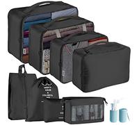 Jsdoin Lot de 9 cubes d'emballage pour valise, organiseurs de bagages de voyage pour sac à dos, sac de voyage imperméable, accessoires de voyage (Noir, 9 Pcs)