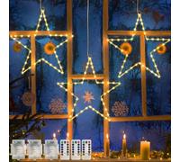 Jsdoin Lumières de fenêtre de Noël 3 Packs Lumières de Noël à batterie avec 8 modes et télécommande 45 LED Lumière chaude de fenêtre pour la décoration