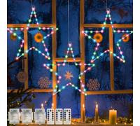 Jsdoin Lumières de fenêtre de Noël 3 Packs Lumières de Noël à batterie avec 8 modes et télécommande 45 LED Lumière chaude de fenêtre pour la décoration(Multicolore)