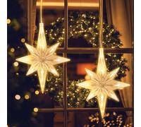 Jsdoin Lumières LED de Noël, 2pc Étoile du Nord Lumières de Ventouse, Minuteur, Alimenté par Batterie, Rideau Suspendu Lumière pour Décoration de Noël, Fête, Mariage