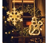 Jsdoin Lumières LED de Noël, Flocon de Neige et Bonhomme de Neige Lumières de Ventouse, Minuteur, Alimenté par Batterie, Rideau Suspendu Lumière pour Décoration de Noël, Fête, Mariage