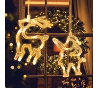 Jsdoin Lumières LED de Noël, Le Père Noël et Wapiti Lumières de Ventouse, Minuteur, Alimenté par Batterie, Rideau Suspendu Lumière pour Décoration de Christmas, Fête, Mariage