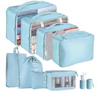Jsdoin Organisateur de Valise,Lot de 9 Organiseurs de Bagage pour Voyage,Sacs Rangement de Valise Voyage Accessoires,Sacs à Vêtements, Sacs à Chaussures, Sacs de Rangement pour Cosmétiques (Bleu)