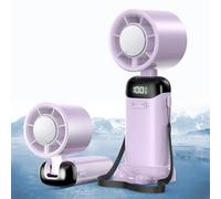 Jsdoin Petit Mini Ventilateur Portable, Mini Ventilateur à main usb Portatif Portable Rechargeable avec 5 vitesses écran LED pour la maison, bureau, chambre à coucher, voyages en plein air (Violet)