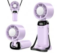 Jsdoin Petit Mini Ventilateur Portable, Mini Ventilateur à main usb Portatif Portable Rechargeable avec 5 vitesses écran LED pour la maison, bureau, chambre à coucher, voyages en plein air (Violet)